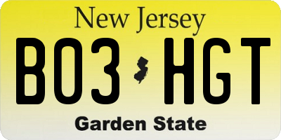 NJ license plate B03HGT