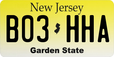 NJ license plate B03HHA