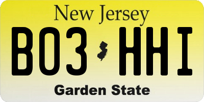NJ license plate B03HHI