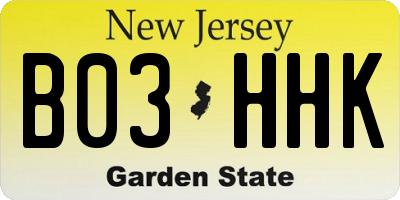 NJ license plate B03HHK