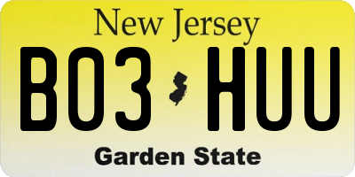 NJ license plate B03HUU