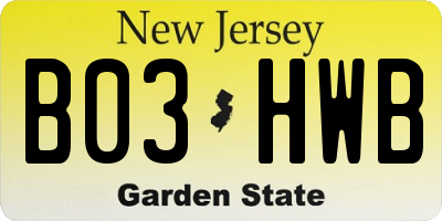 NJ license plate B03HWB