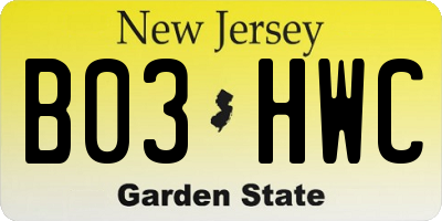 NJ license plate B03HWC
