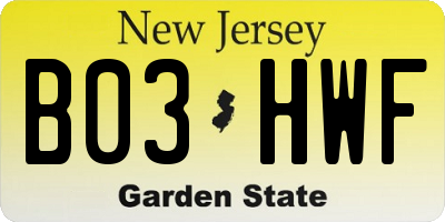 NJ license plate B03HWF