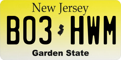 NJ license plate B03HWM