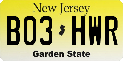 NJ license plate B03HWR