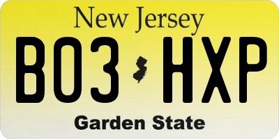 NJ license plate B03HXP