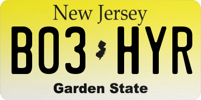 NJ license plate B03HYR