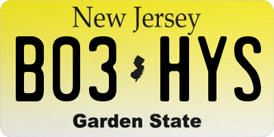 NJ license plate B03HYS