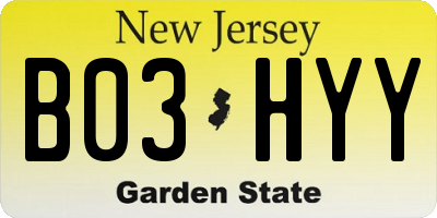 NJ license plate B03HYY