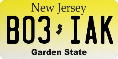 NJ license plate B03IAK