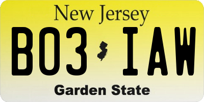 NJ license plate B03IAW