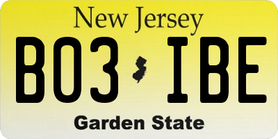 NJ license plate B03IBE