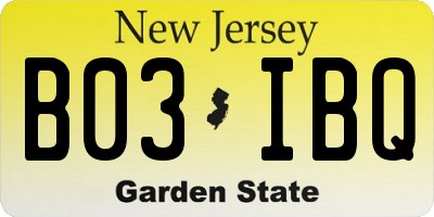 NJ license plate B03IBQ