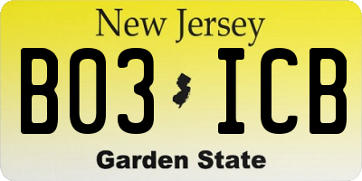 NJ license plate B03ICB