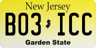 NJ license plate B03ICC