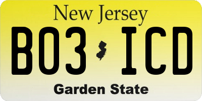 NJ license plate B03ICD