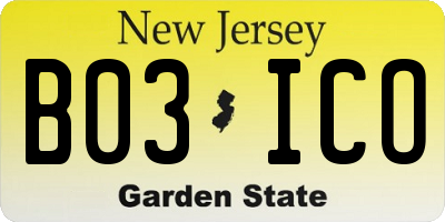 NJ license plate B03ICO