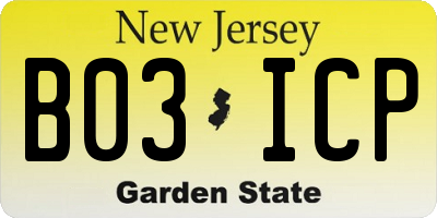 NJ license plate B03ICP