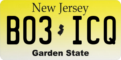 NJ license plate B03ICQ