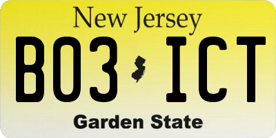 NJ license plate B03ICT