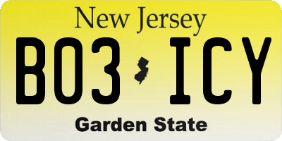 NJ license plate B03ICY