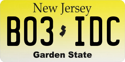 NJ license plate B03IDC