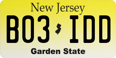 NJ license plate B03IDD