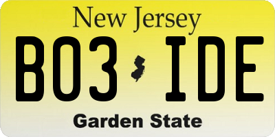 NJ license plate B03IDE