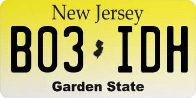 NJ license plate B03IDH