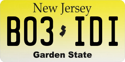 NJ license plate B03IDI
