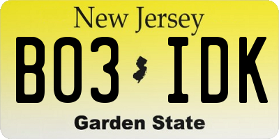 NJ license plate B03IDK