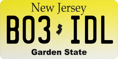 NJ license plate B03IDL