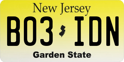 NJ license plate B03IDN