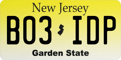 NJ license plate B03IDP