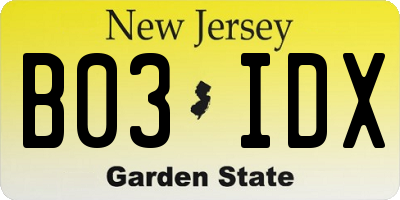 NJ license plate B03IDX