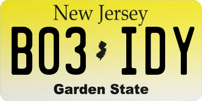 NJ license plate B03IDY