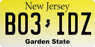 NJ license plate B03IDZ