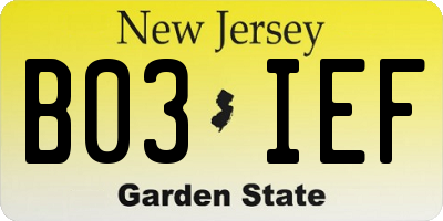 NJ license plate B03IEF