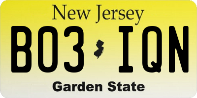 NJ license plate B03IQN