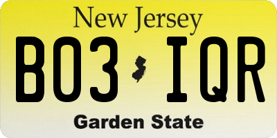 NJ license plate B03IQR