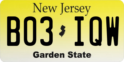 NJ license plate B03IQW