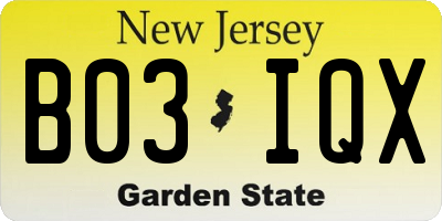 NJ license plate B03IQX