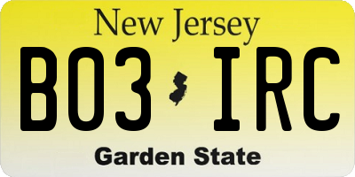 NJ license plate B03IRC