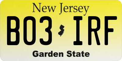 NJ license plate B03IRF