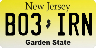 NJ license plate B03IRN