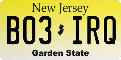 NJ license plate B03IRQ