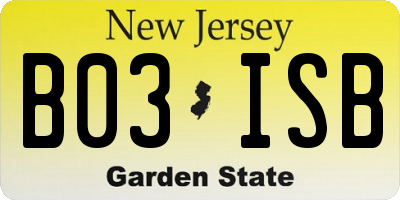 NJ license plate B03ISB