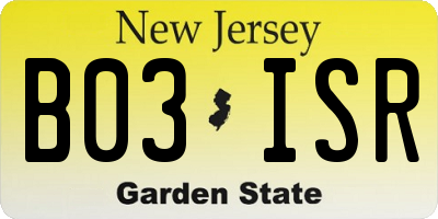 NJ license plate B03ISR