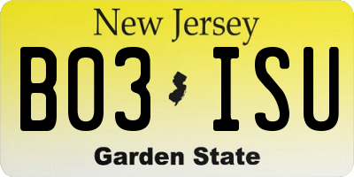 NJ license plate B03ISU